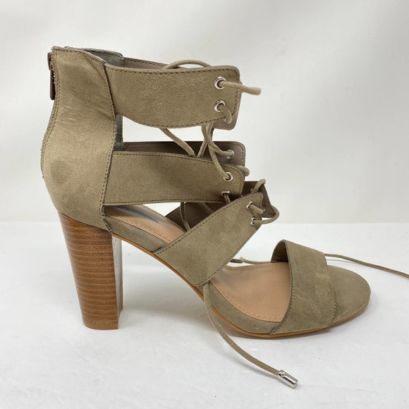 Torrid Sz 10W Taupe Cage Heeled Sandals Lace Up - Picture 2 of 8